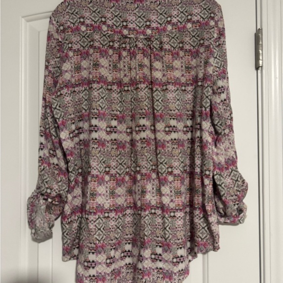 Maeve Anthropologie Top Pink Collar Button Roll Tab Sleeve Blouse Boho Small - Picture 2 of 5